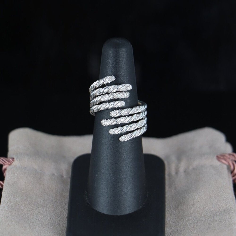 David Yurman Sterling Silver Pave Diamond 4 Row Willow Cocktail Ring Band 6 - Picture 5 of 7